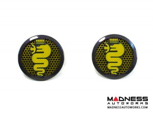 Alfa Romeo 4C Carbon Fiber Speaker Grill Covers - Alfa Logo in Yellow